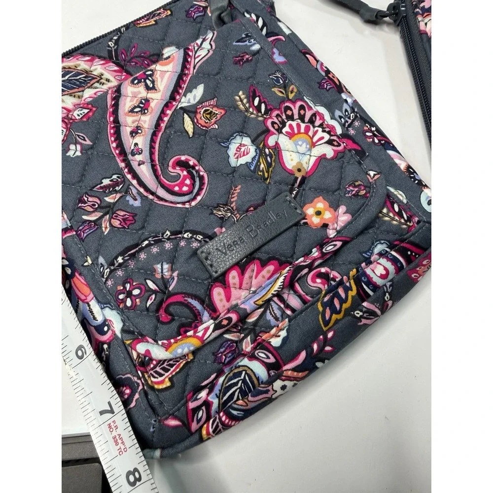 Vera Bradley Quilted Paisley Crossbody Shoulder Bag Gray Pink Floral & Wallet